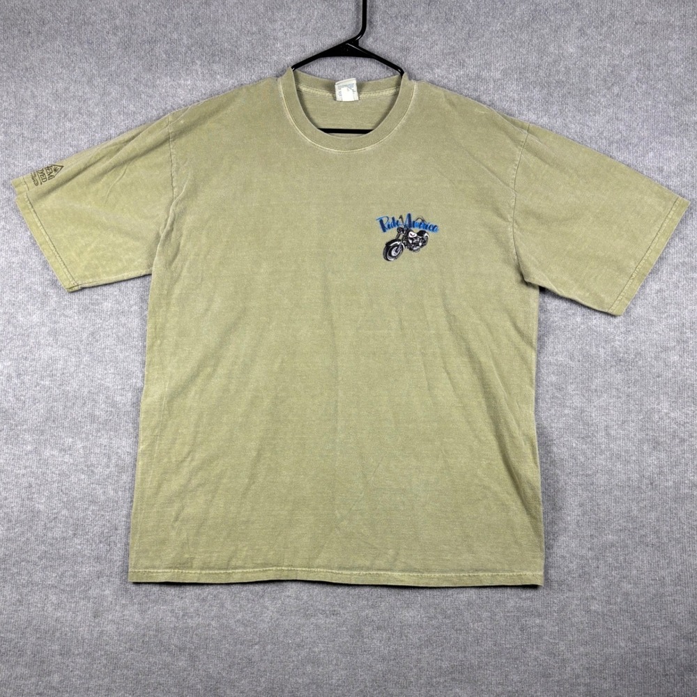 Crazy Shirts Ride America T-Shirt Hemp Dyed Motorcycle Graphic XL‎ Green